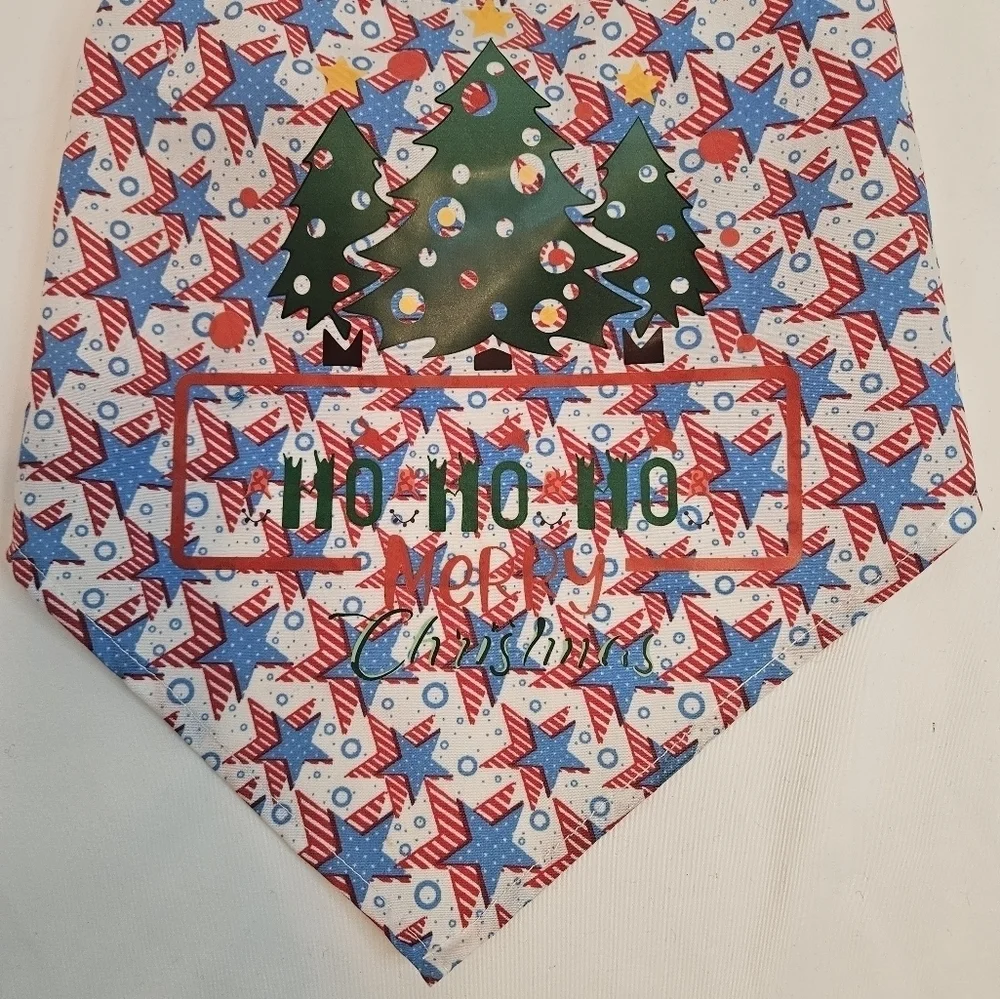 Upcycled Dog Bandana Christmas Trees heat transfer Ho Ho Ho Merry Christmas (M)